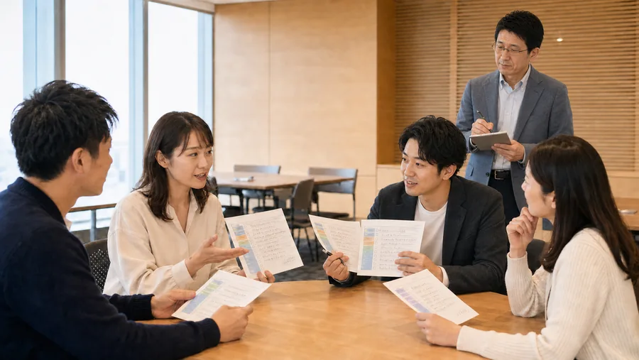 受講者同士のフィードバックを講師が記録しながら見守る様子