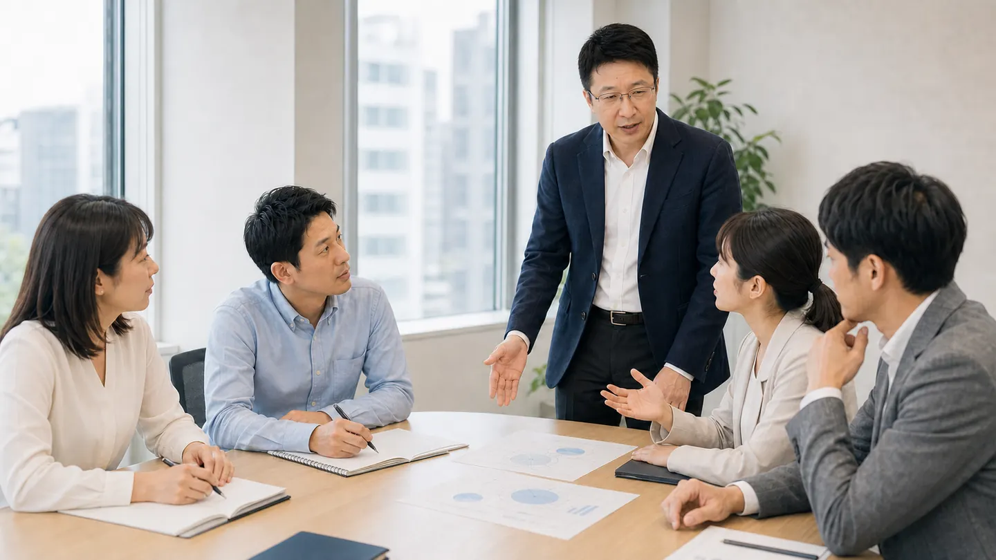 受講者の意見を聞きながら研修を進める講師