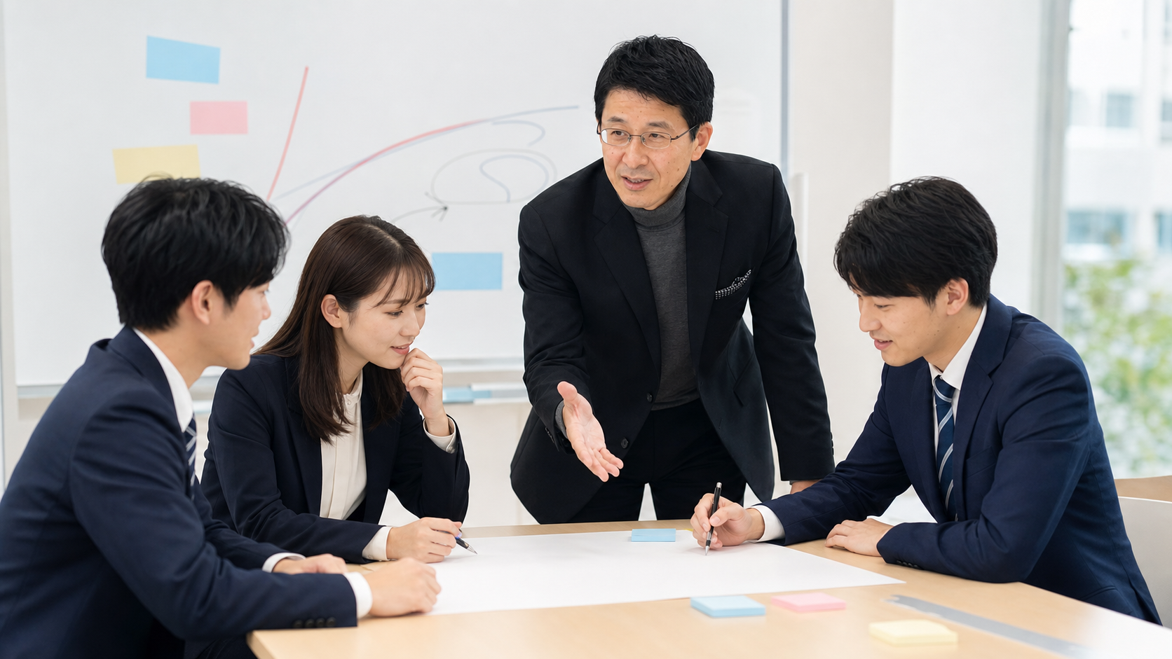 若手社員のグループワークを支援する講師