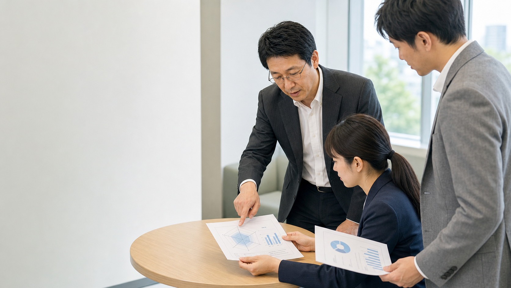 テキストと進行表を手元に置き、オンライン研修を進行する講師