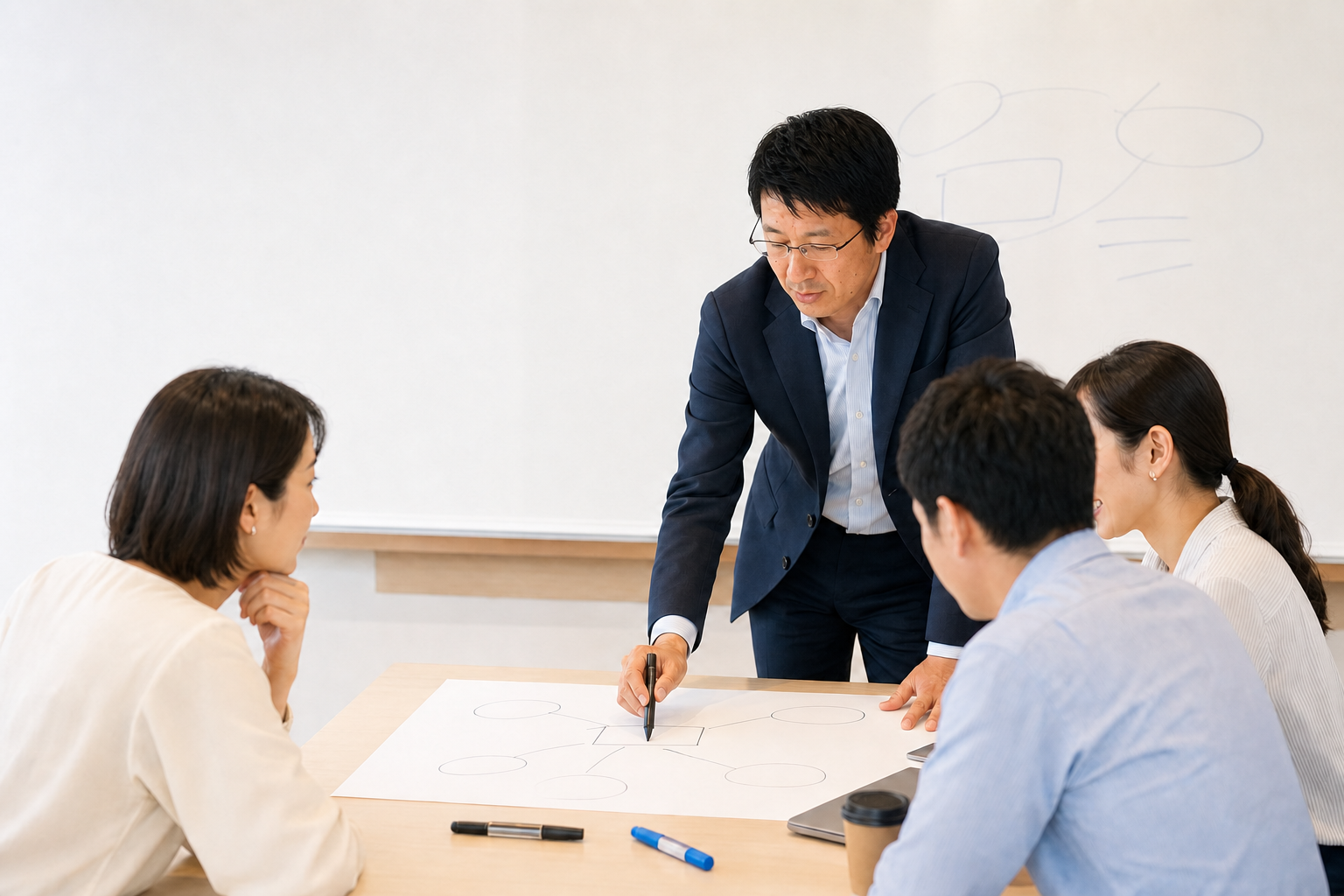 グループワークで受講者の思考整理を支援する講師
